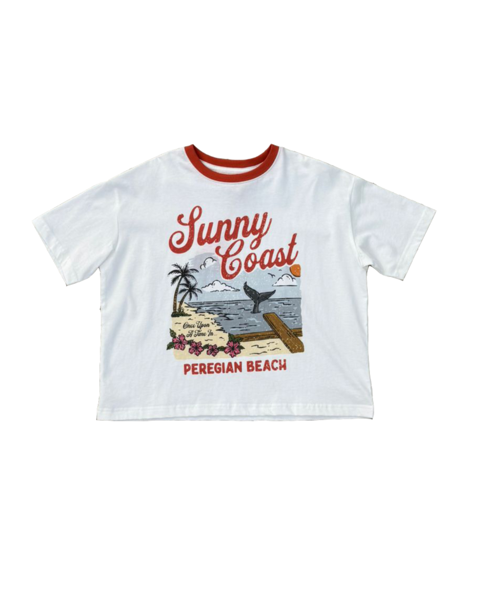 Sunny Coast Oversized Tee - White/Red